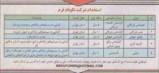 استخدام مدیر و کارشناس بازرگانی و کارمند اداری در شرکت معتبر