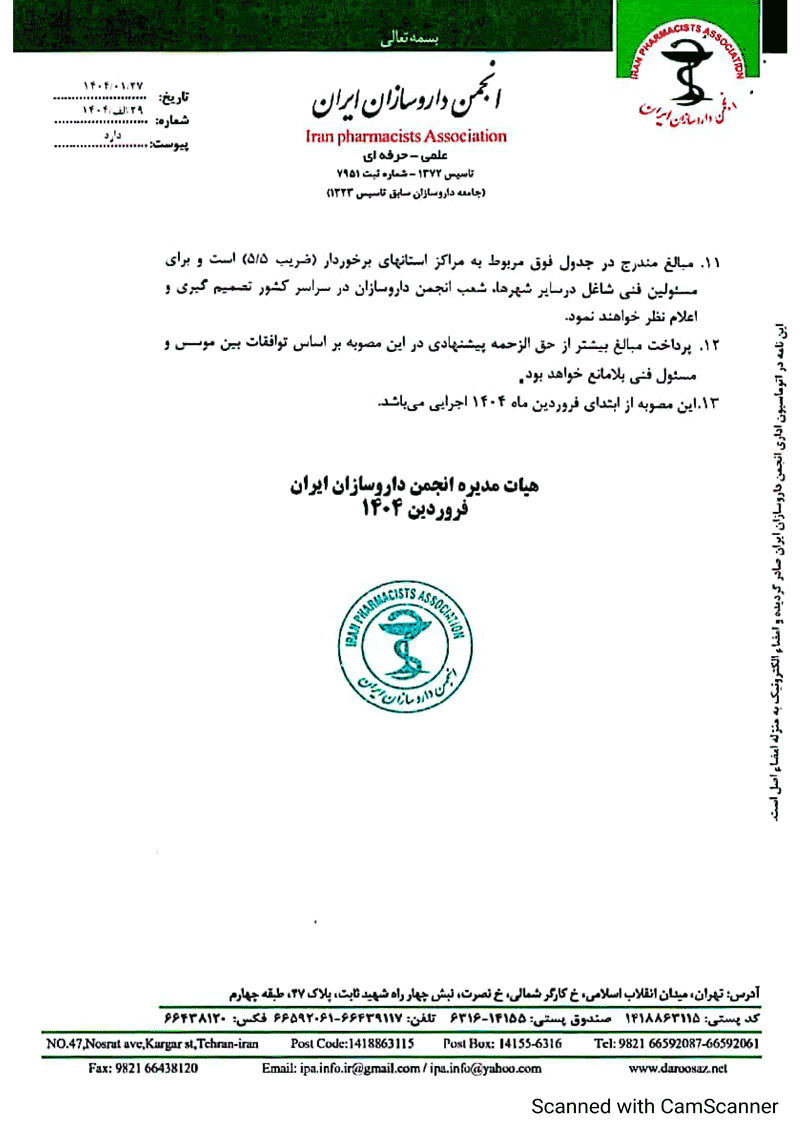 حقوق مسئول فنی داروخانه ۱۴۰۴